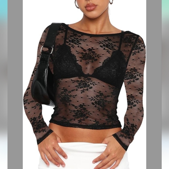 Tops - Chic Black Lace Long Sleeve Blouse
